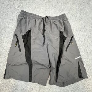 Santic Padded‎ Cycling Shorts Mens Large Gray Black Zipper Pockets Lightweight